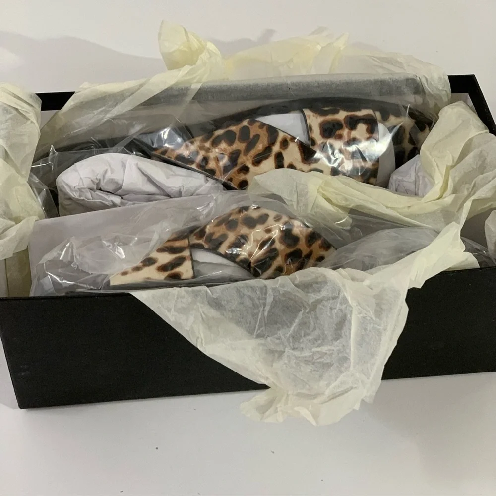 J. Crew NEW Leopard Calf Hair Cross Strap Sandals